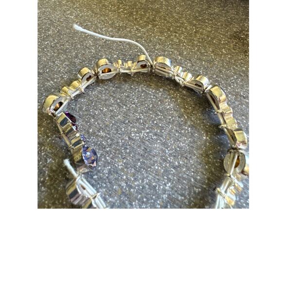 Purple Stretch Handmade Bracelet Round Faceted Stones in Silver Tone - Picture 4 of 5
